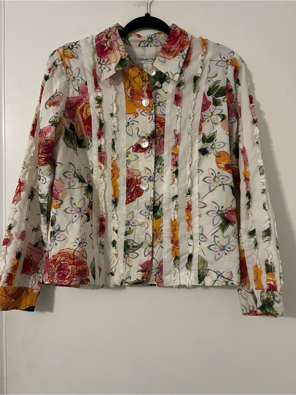 Coldwater Creek White Multicolor Floral Button-Down Blouses size 10 (Z141)